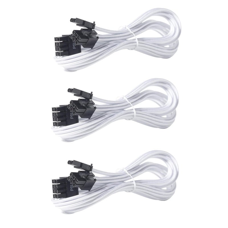 Certusfun PCIE Cable for Corsair, 65CM Male to Male 8 Pin to 6+2 Pin GPU Power Cable for Thermaltake, ARESGAME Modular Power Supply (25'') (3-Pack White 16AWG) - Image 1